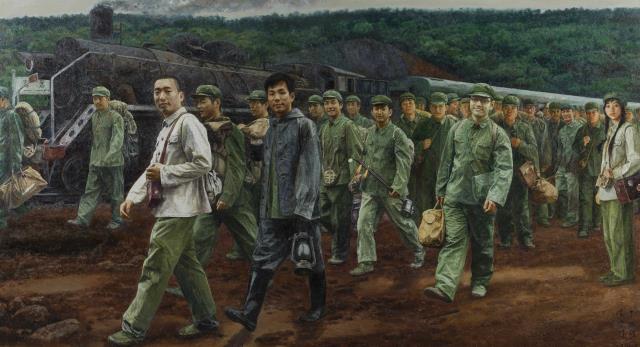 D114陳宜明,丁繼鳴 《南下——基建工程兵奔赴深圳特區(qū)》(全景1) 170cm×300cm 布面油彩 2010.jpg